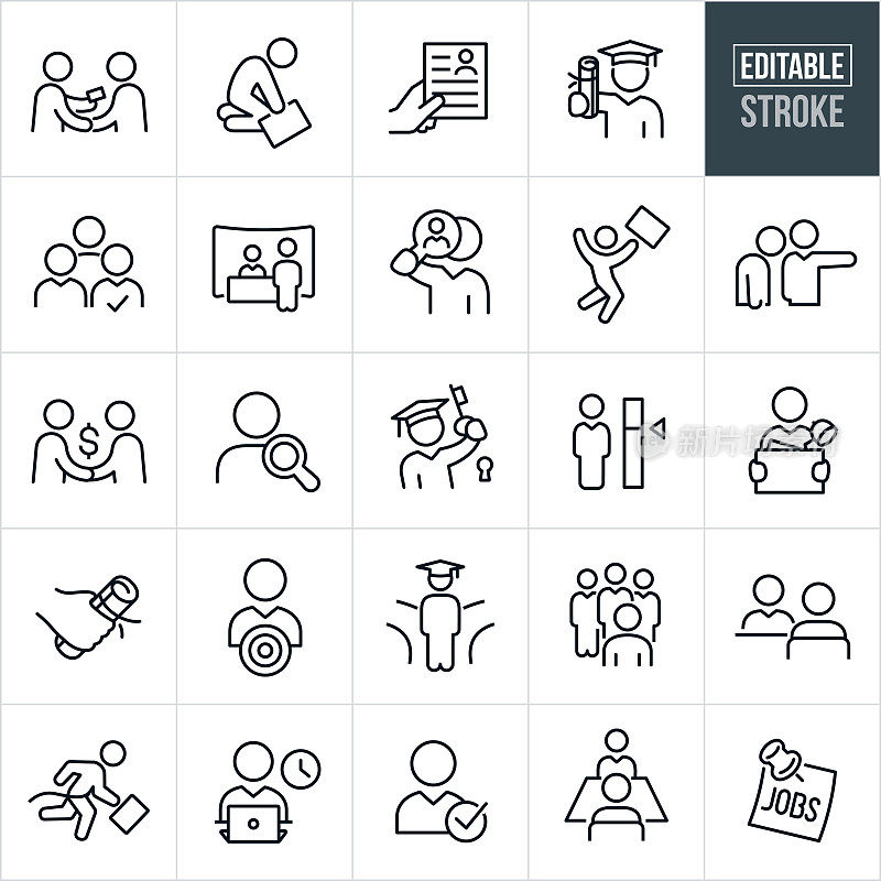 Job Recruiting and Hiring Thin Line Icons - Editable Stroke